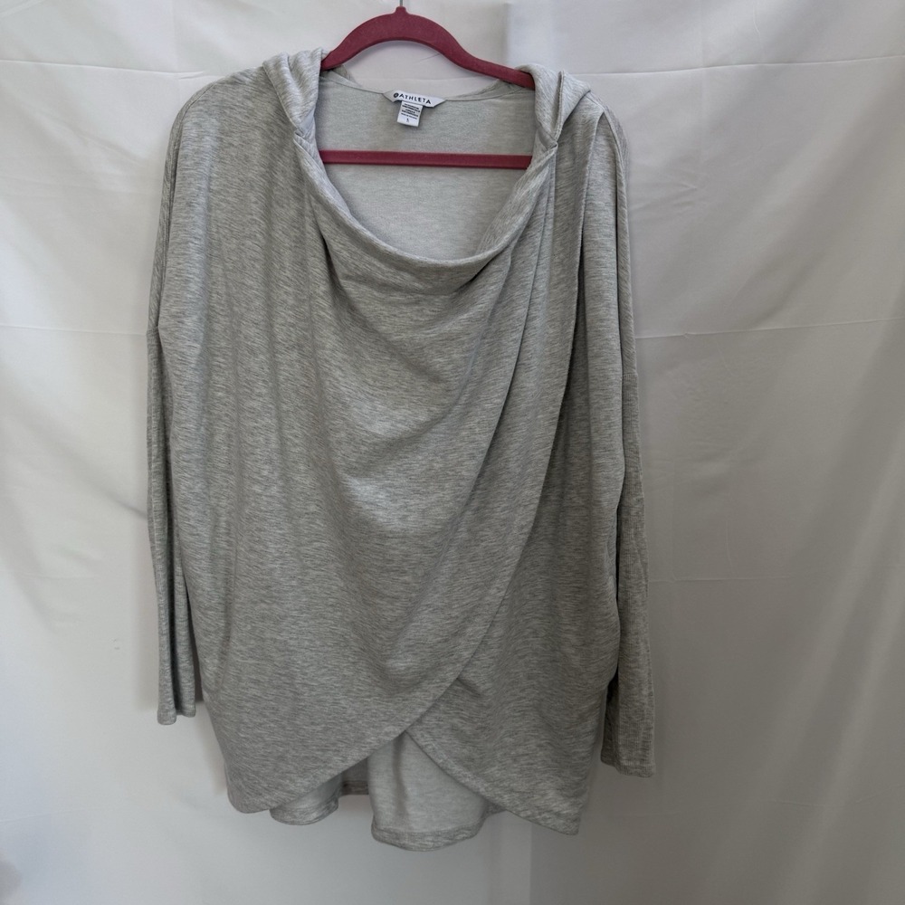 Athleta Hoodie Womens Large Gray Wrap Front Cowl Neck Lightweight Modal Knit - Picture 1 of 13